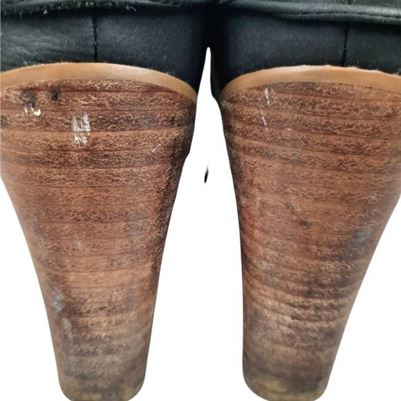 Hinge Tracer Black Suede Leather Wooden Stacked Wedge Ankle Boots Size 8 Women's - Picture 9 of 11